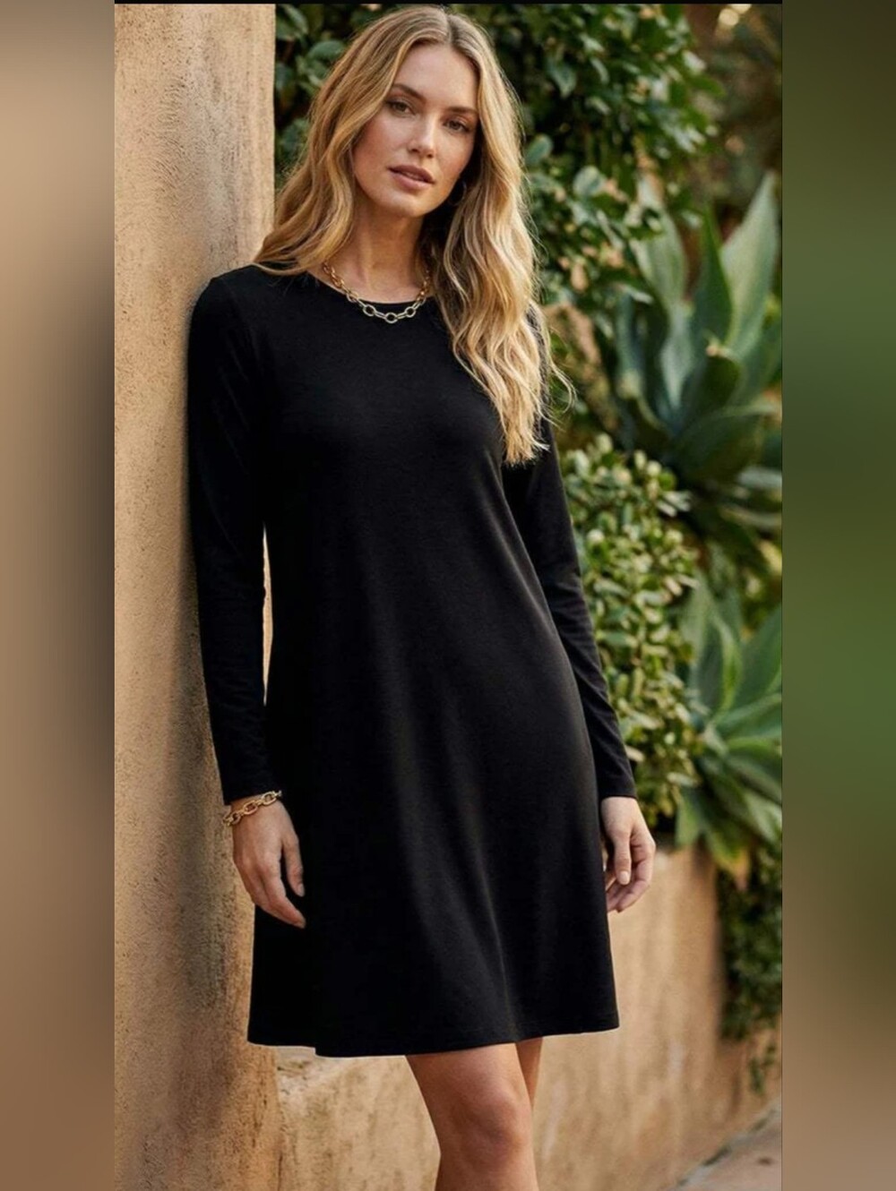 NWT!Summer Resort Long Sleeve Travel Jersey Women's Relaxed Fit Midi Dress Small